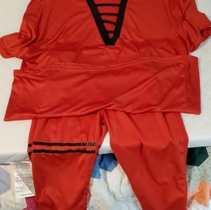 Red and black leggings and matching shirt